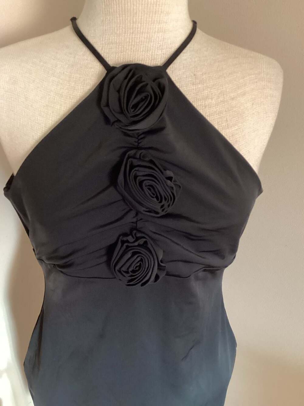 LIKELY Marianne Rosette Ruched Halter Mini Dress in Black