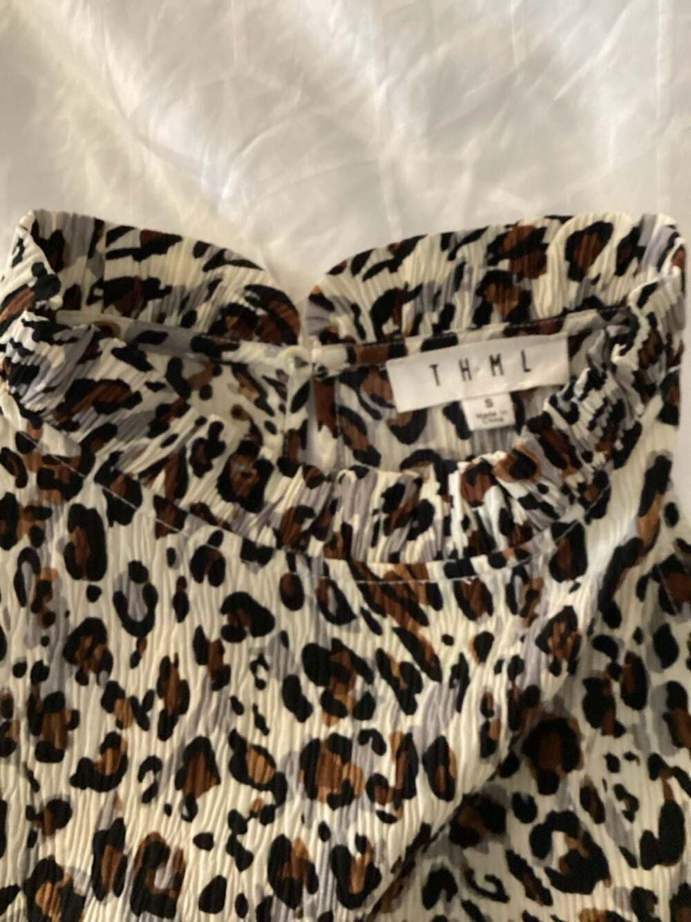 THML Leopard Print Pleated High Neck Halter Top