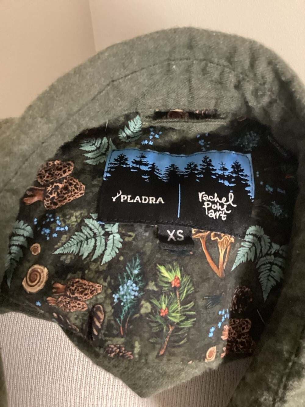 Pladra x Rachel Pohl Art Women's Long Sleeve Button Down Shirt Olive Green XS