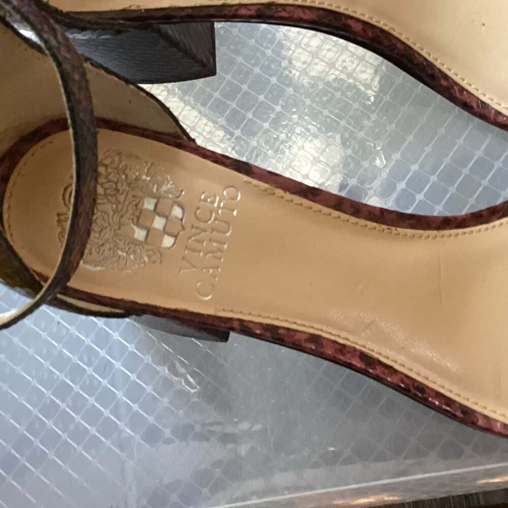 Vince Camuto Beah Block Heel Ankle Strap Sandals in Red Snakeskin