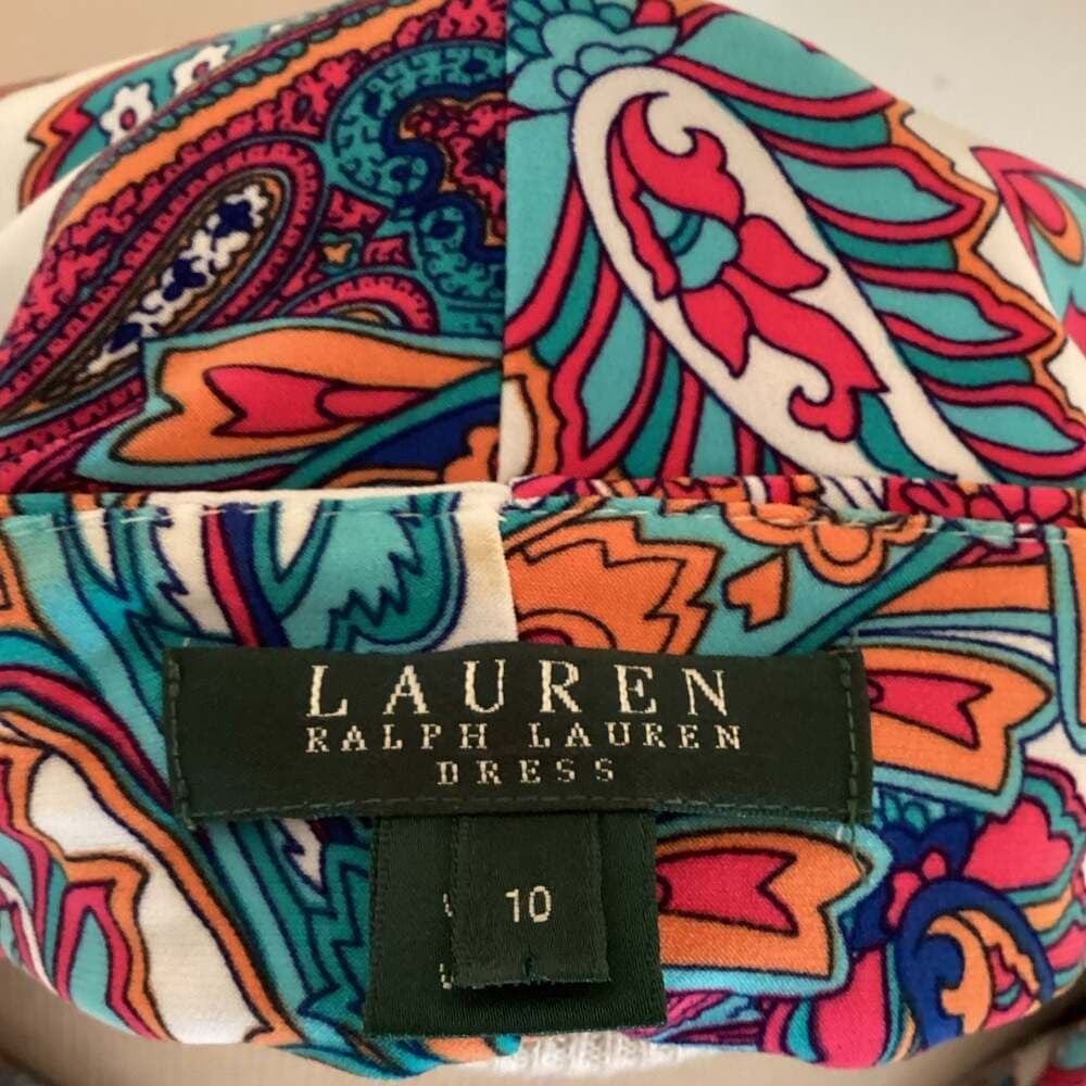 Lauren Ralph Lauren Paisley Ruched Cowl Neck Sleeveless Sheath Dress Size 10