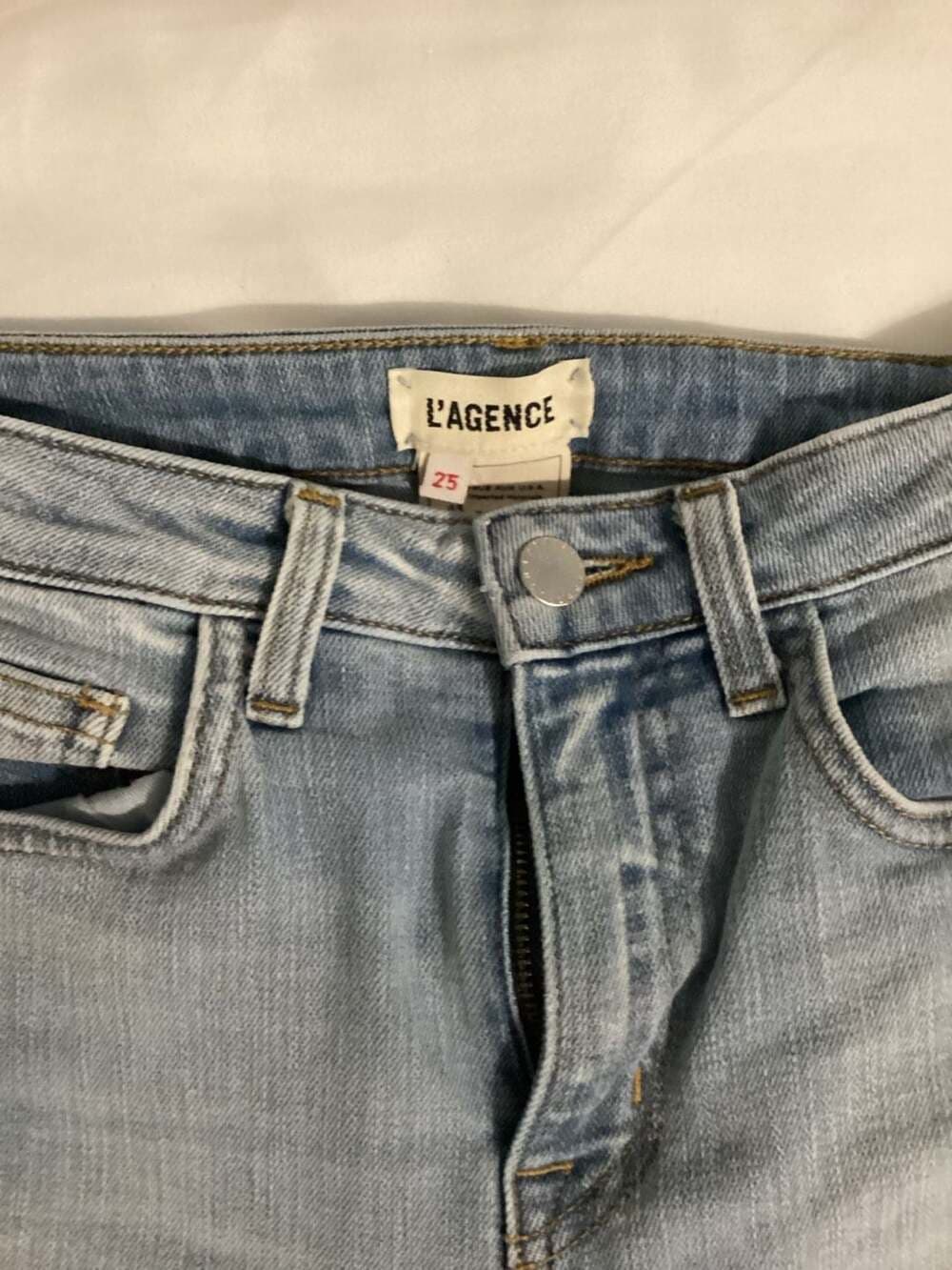 L'AGENCE High-Rise Straight Leg Distressed Jeans with Raw Frayed Hem Size 25