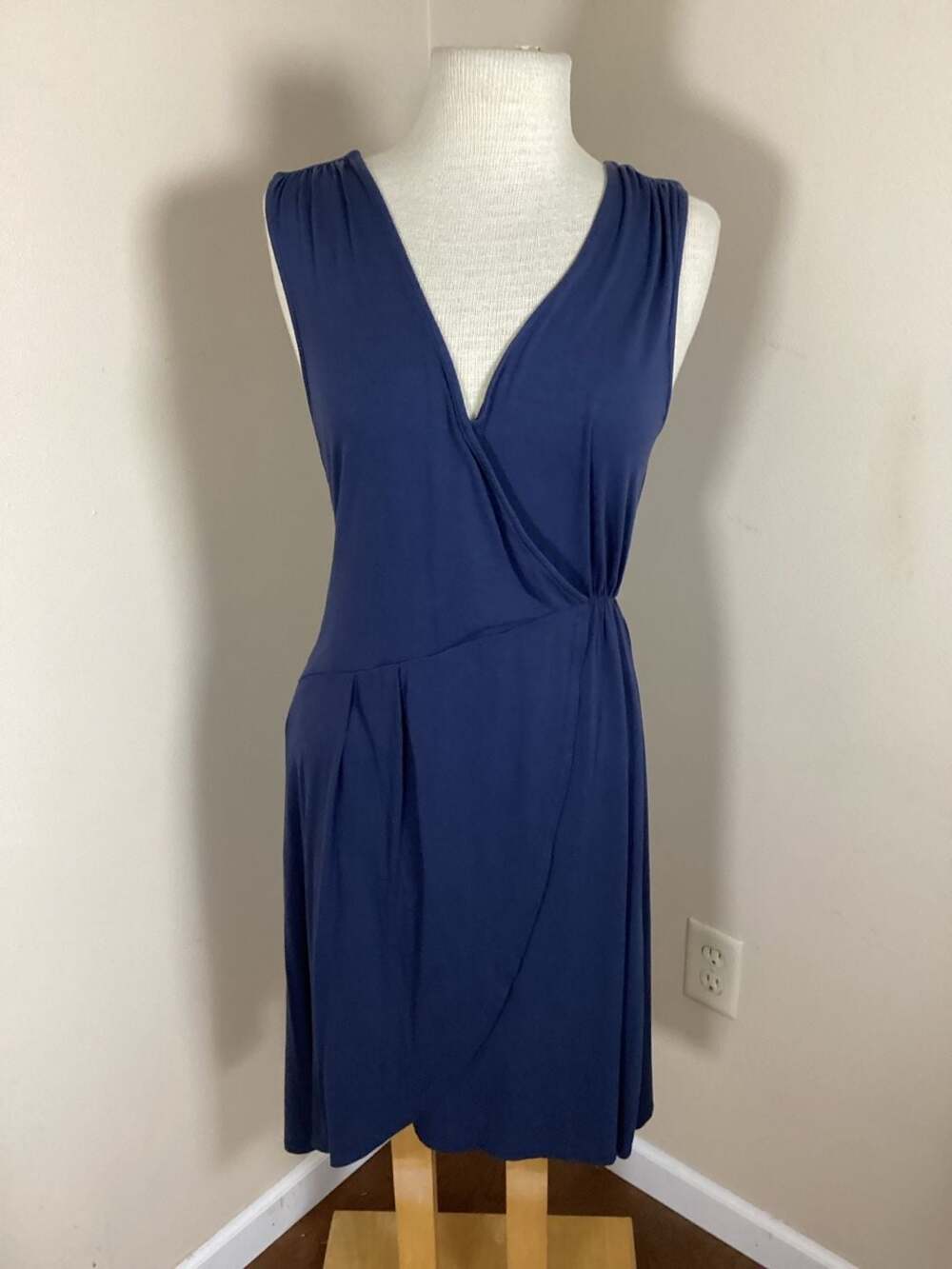 Garnet Hill Sleeveless Wrap Dress Blue Size M