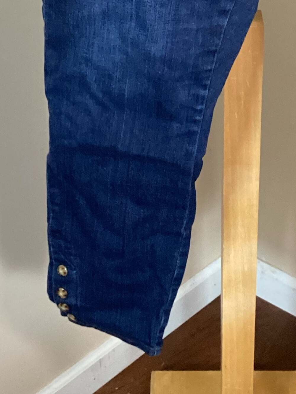 LOFT Curvy Skinny Jeans Size 32/14 Dark Wash Button Hem