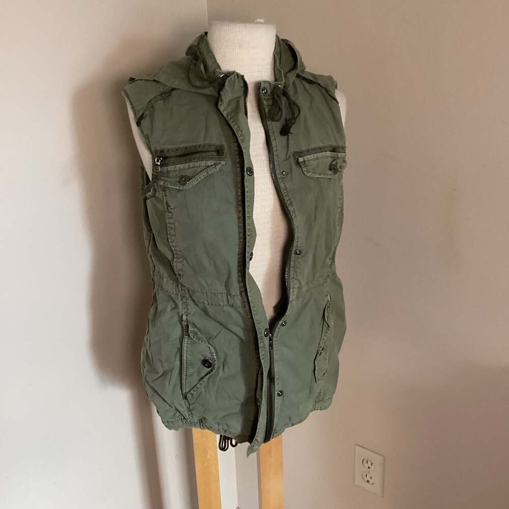 Marrakech Olive Green Utility Hooded Vest Size L