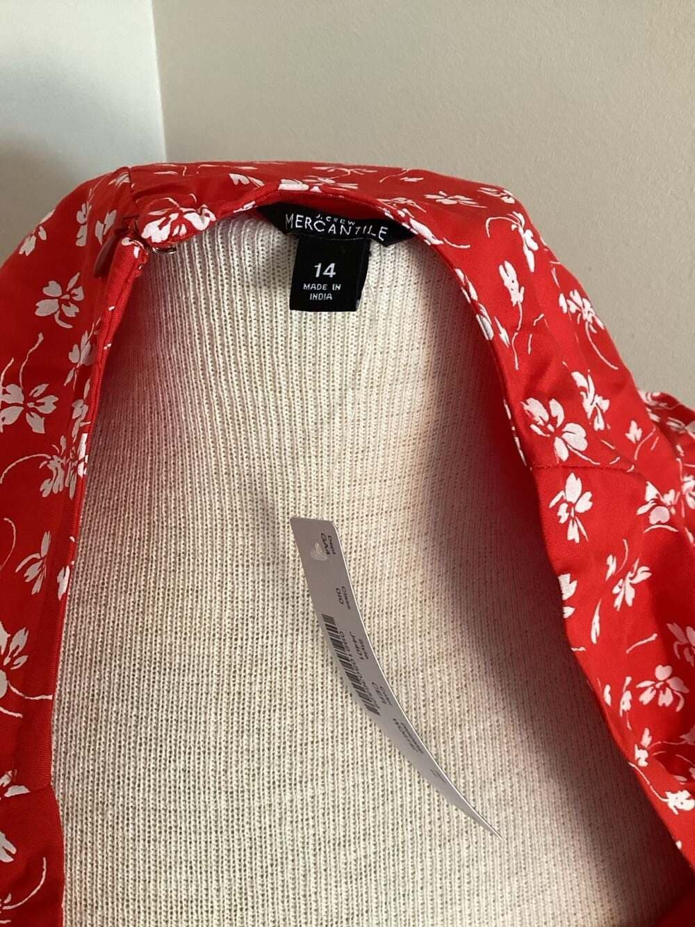 J.Crew Mercantile Red and White Floral Faux Wrap Ruffle Mini Dress Size 14
