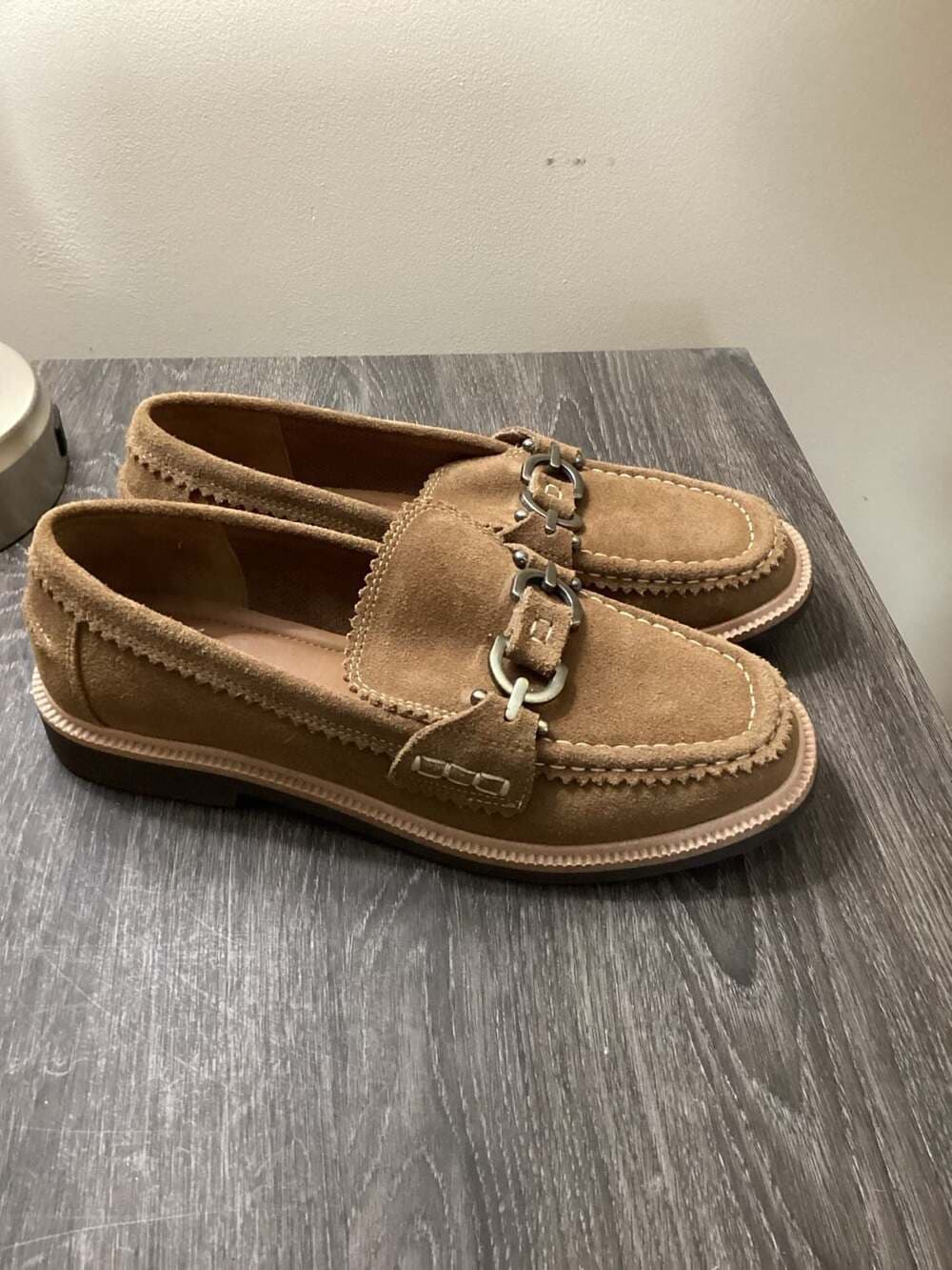 Donald Pliner Fearless Suede Bit Loafers Tan Size 7.5M