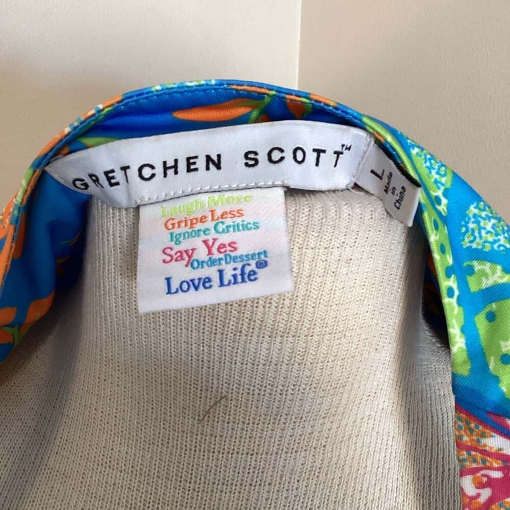 Gretchen Scott Sleeveless Tropical Palm Print Shift Dress Blue Orange Size L