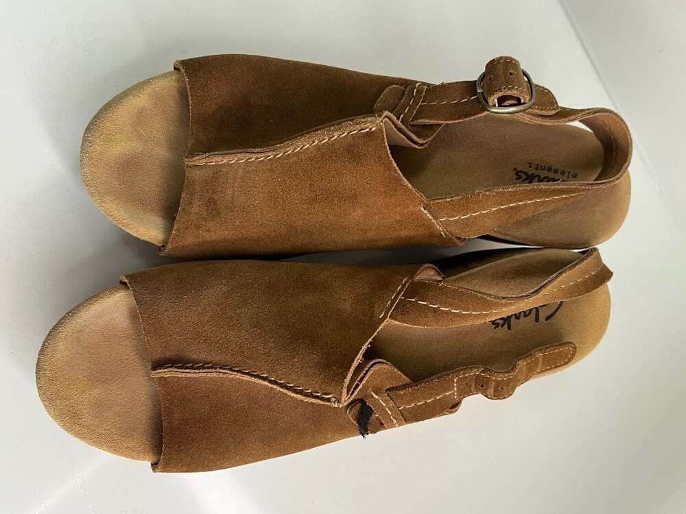 Clarks Elements Brown Suede Cork Wedge Slingback Sandals Size 10M