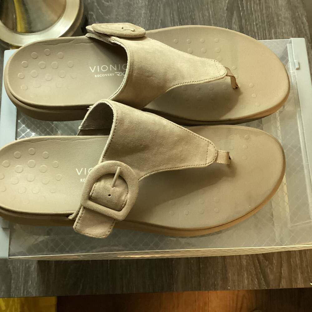 Vionic Women's Activate RX Recovery Thong Sandals Suede Taupe
