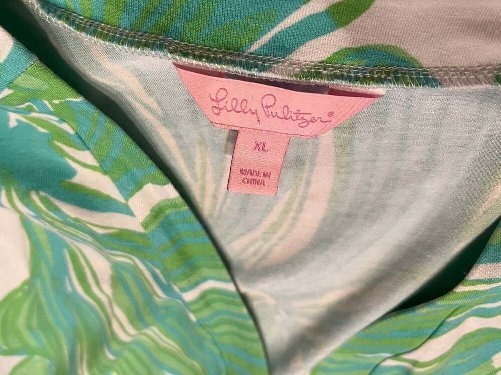 Lilly Pulitzer Women's XL Wrap Romper Green Blue Leaf Print