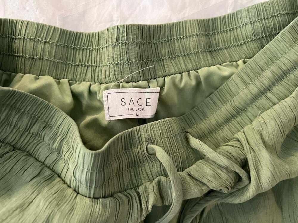 Sage The Label Olive Green Crinkled Drawstring Elastic Waist Shorts