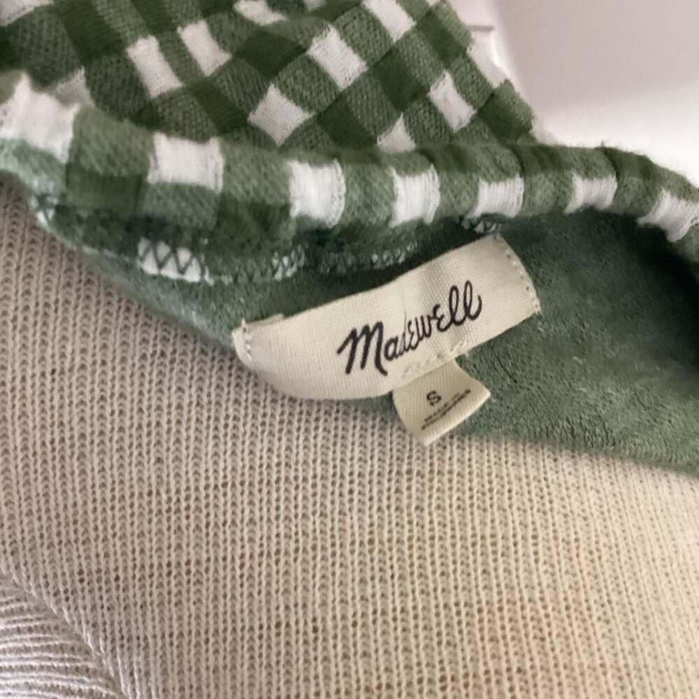 Madewell Green Gingham Puff Sleeve Mini Dress Size S