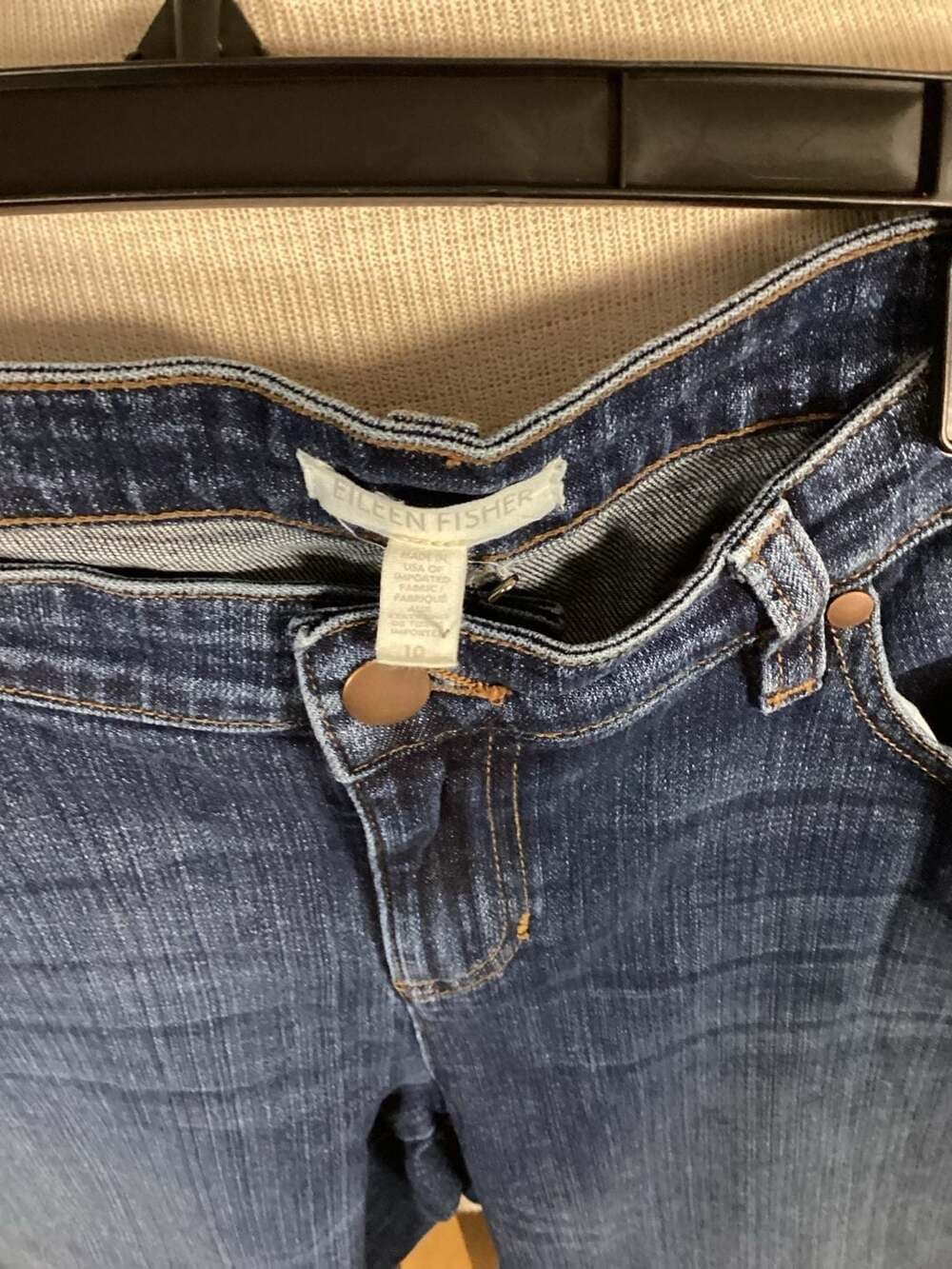 Eileen Fisher Blue Stretch Denim Straight Leg Crop Jeans Size 10