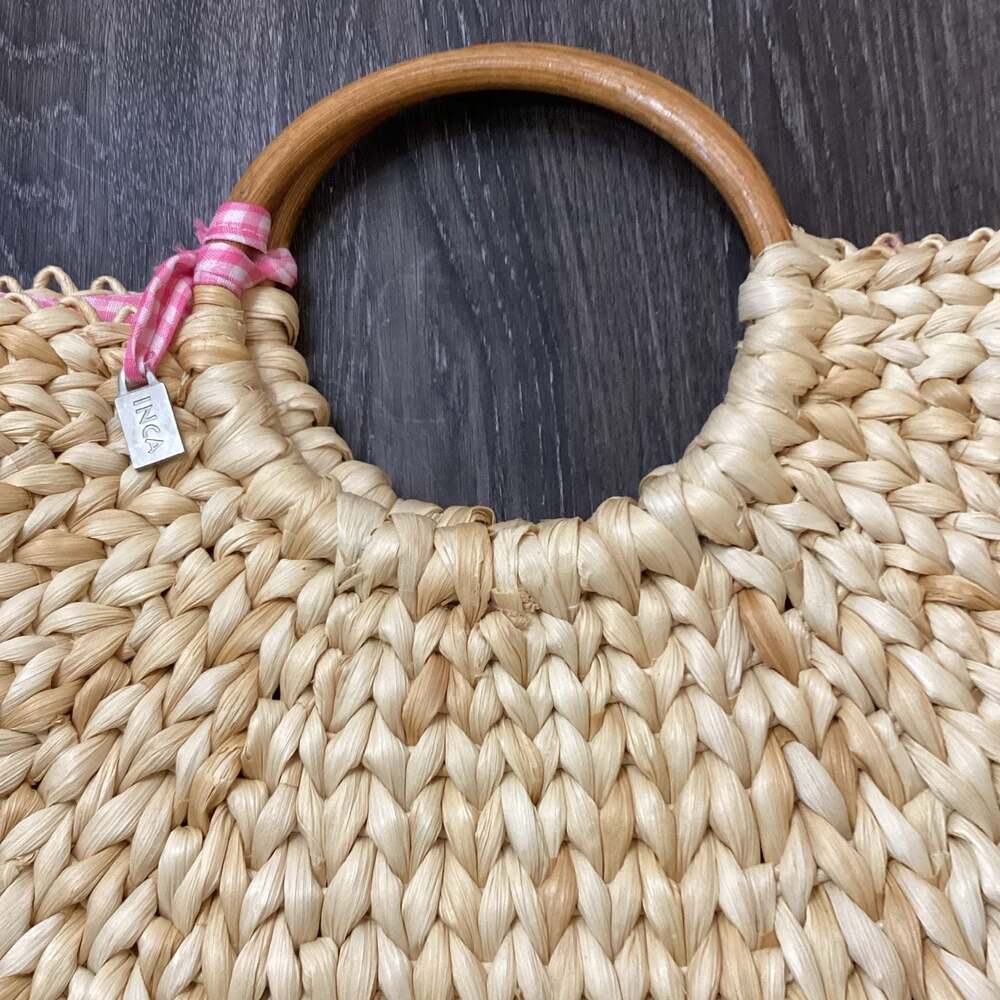 INCA by Stephanie Hirsch Woven Straw Tote Bag with Pink Gingham Lining