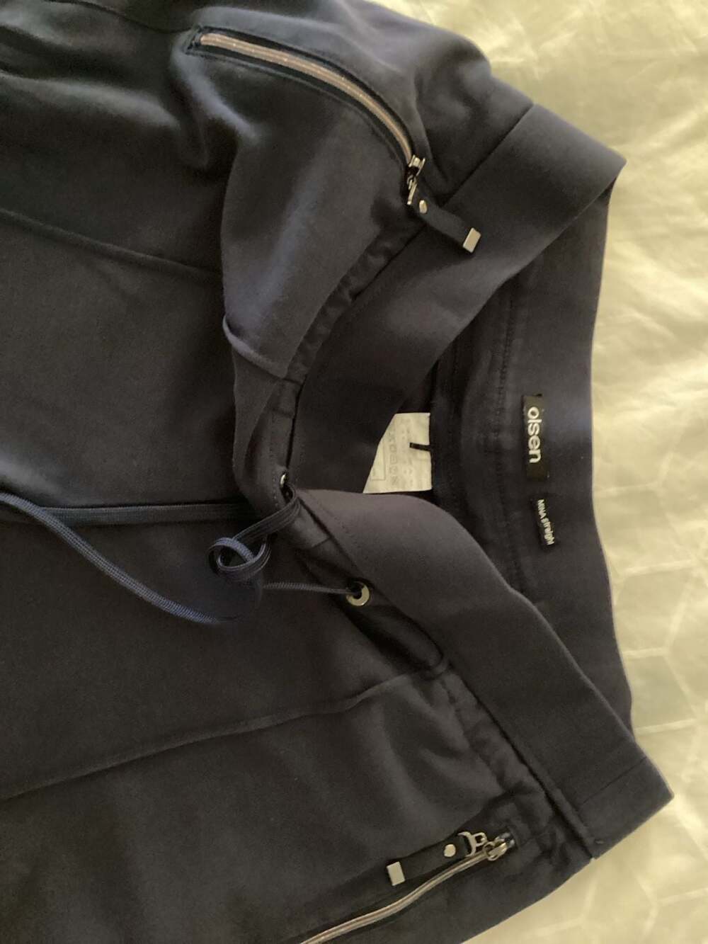 Olsen Mona Straight Leg Jersey Pants with Pintuck Detail and Zip Pockets