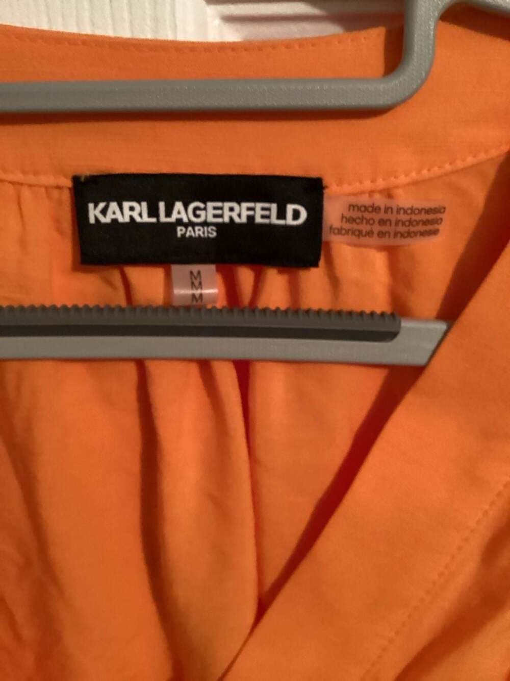 Karl Lagerfeld Paris Orange Puff Sleeve Button Front Tie Waist Blouse Size M