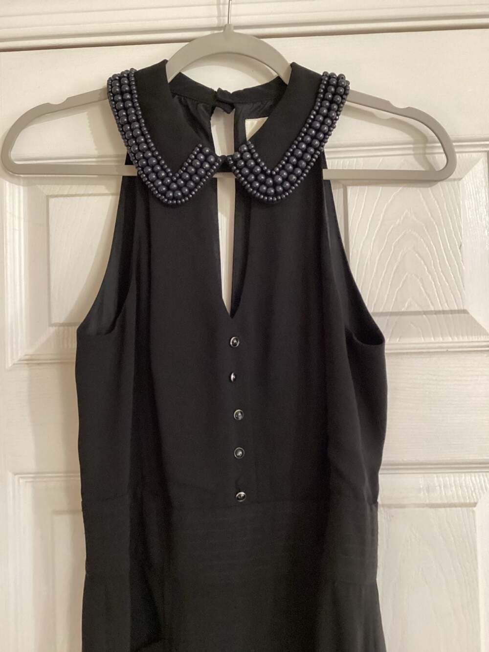 Anthropologie Elevenses Black Coraline Beaded Collar Wide Leg Jumpsuit