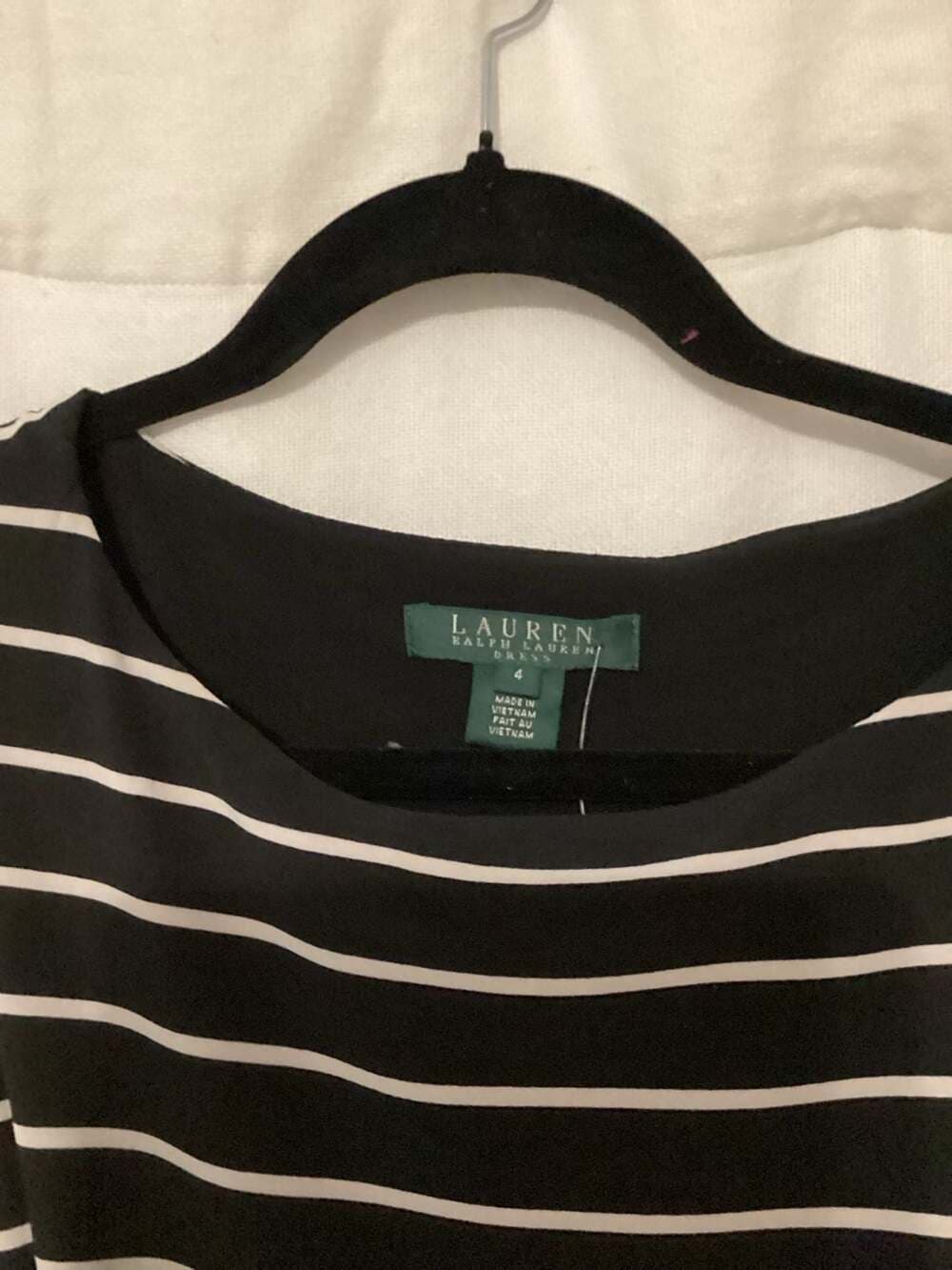 Lauren Ralph Lauren Black and White Striped Sleeveless Chevron Knit A-Line Dress