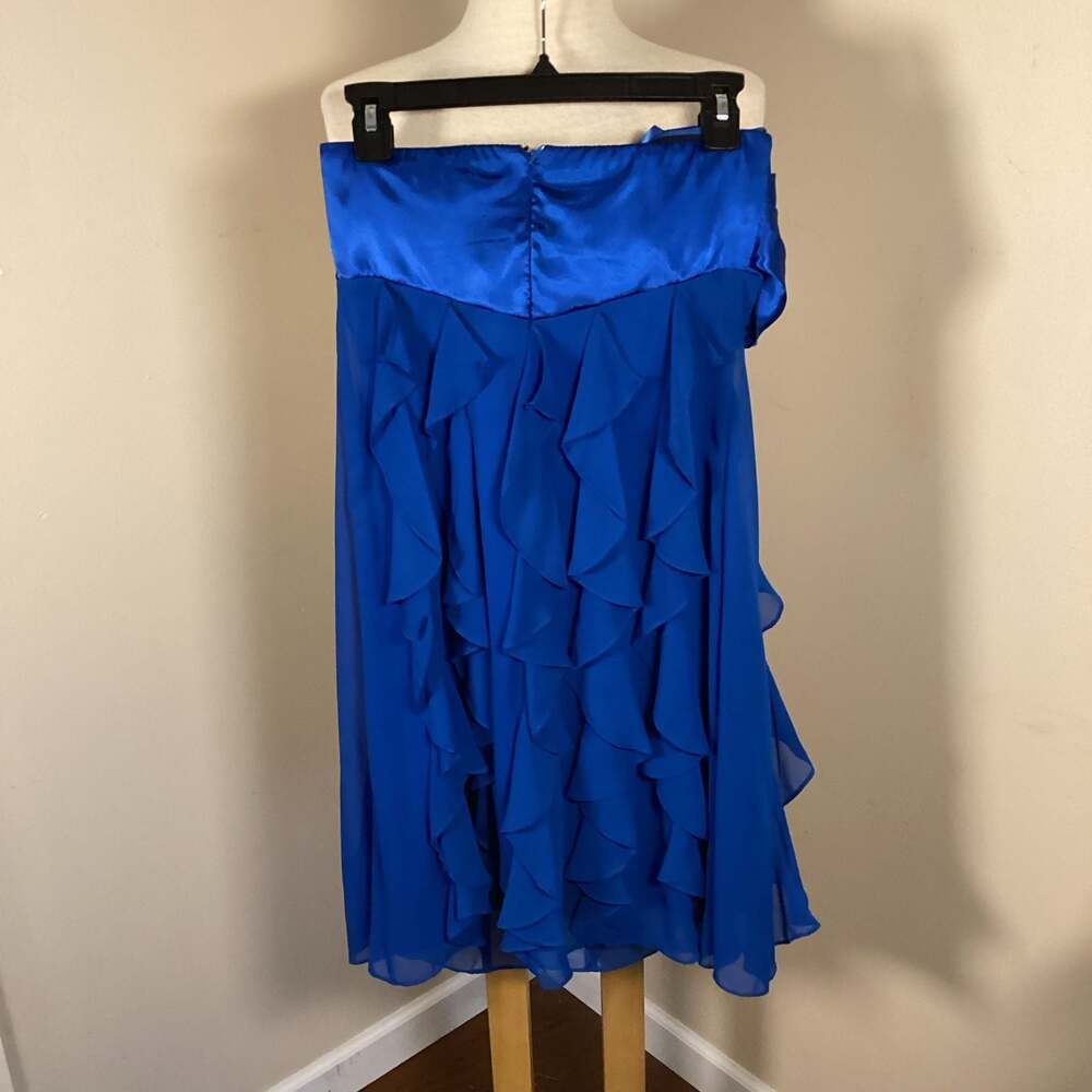 Caché Vintage Y2K Royal Blue Strapless Ruffle Tiered Mini Cocktail Dress