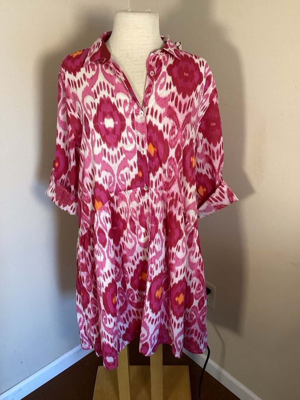 Ro's Garden Magenta June Deauville Ikat Shirt Dress Size M