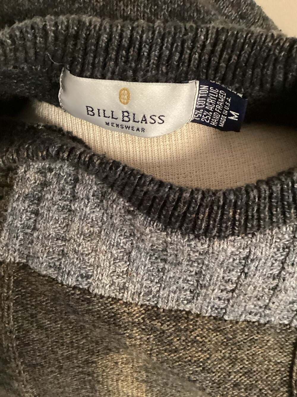 Vintage Bill Blass Menswear Hand Framed Patchwork Knit Crewneck Sweater Size M
