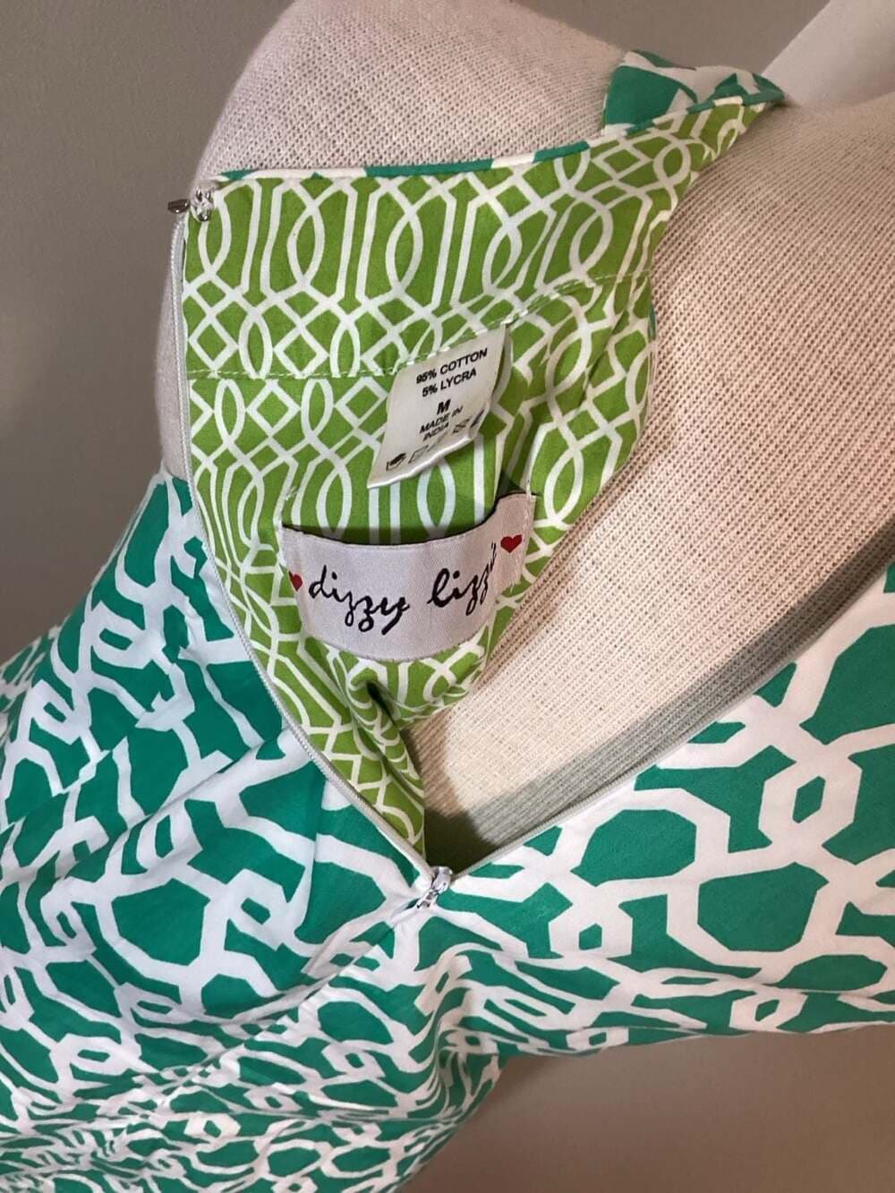 Dizzy Lizzy Green and White Geometric Print Sleeveless Dress Size M
