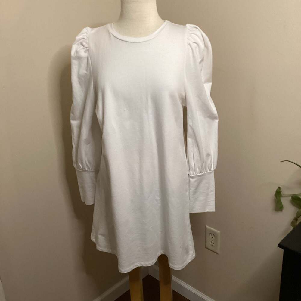 Addison Bay Vine Ivy Crew Neck Long Sleeve Puff Shoulder Mini Knit Dress