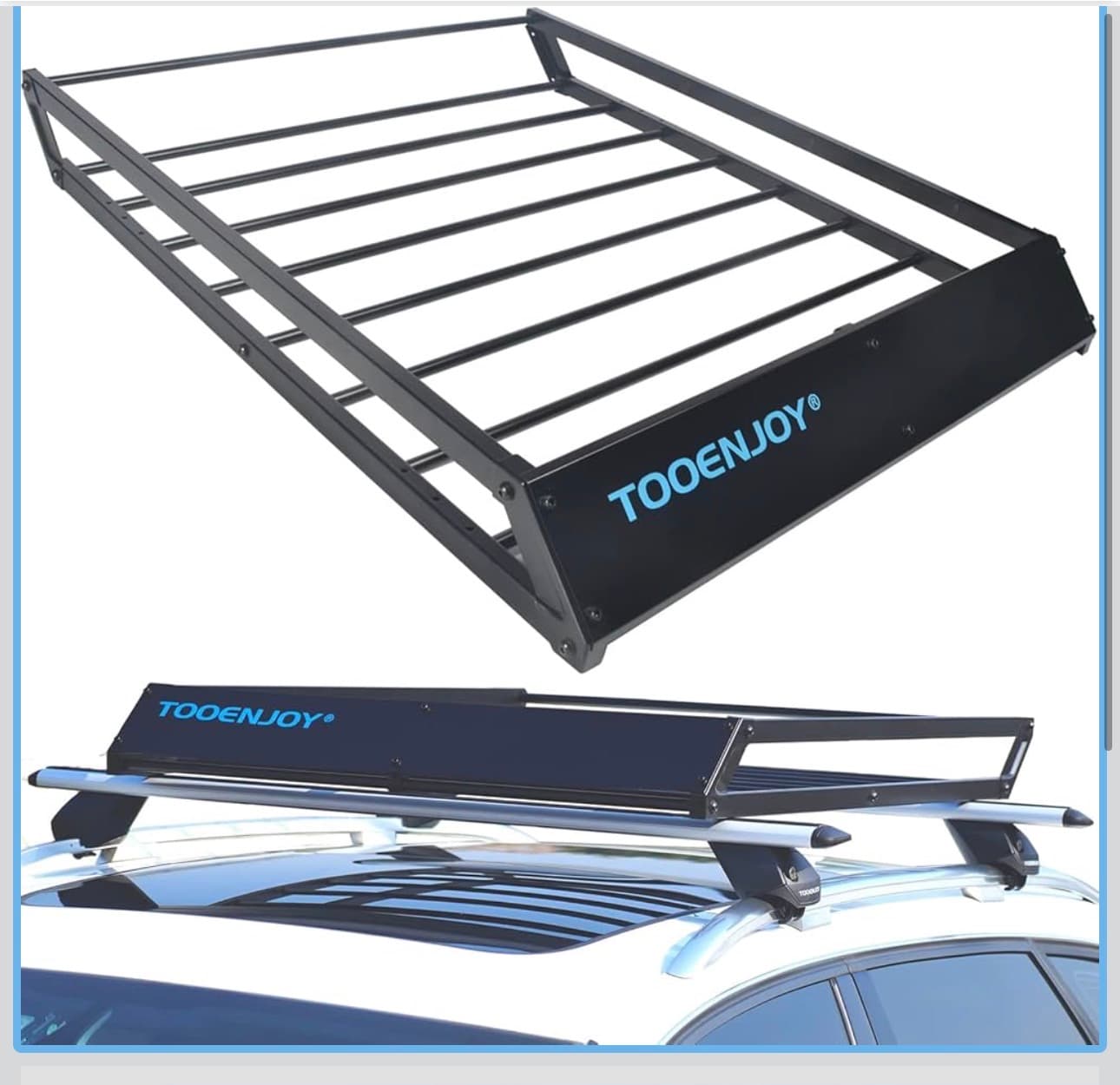 TOOENJOY Roof Rack Cargo Basket, 43’’x 35’’x 4.7’’, Anti-Rust Rooftop Cargo Carrier with Removable Wind Fairing, Universal Car Top Luggage Holder for Car, SUV and Truck, 150 lbs Capacity