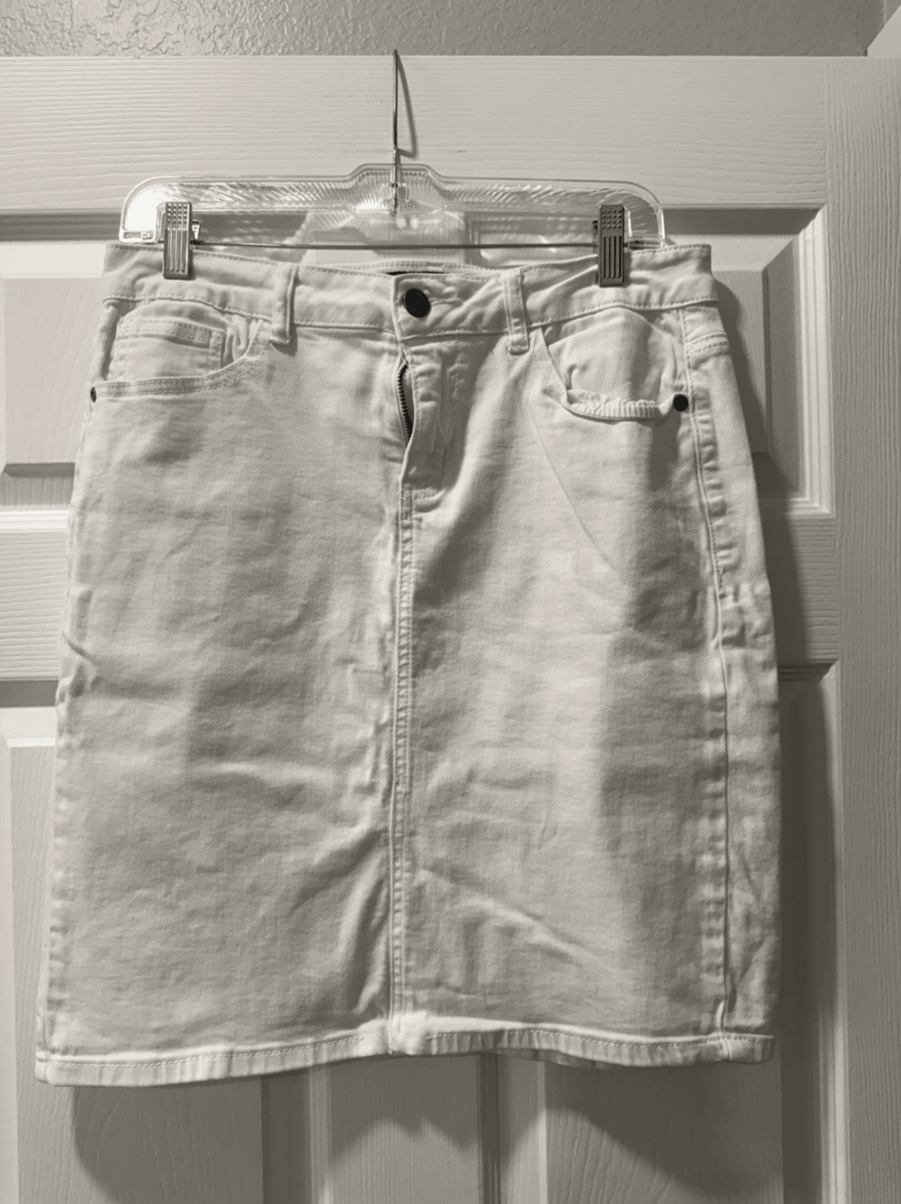 White Denim Mini Skirt with Front Zip Closure