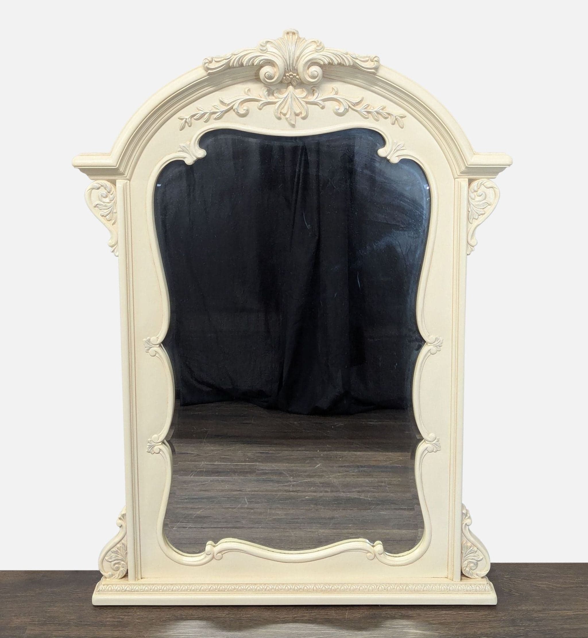 Carved and Arched Mirror in White Finish