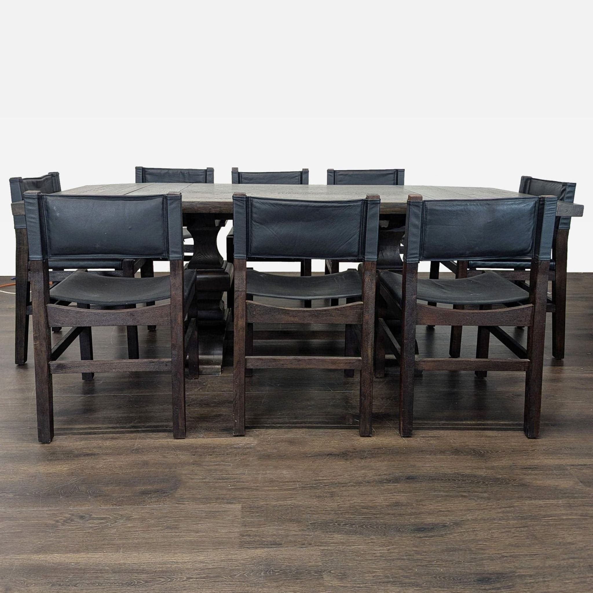 Restoration Hardware / Pottery Barn 9-Piece Wood and Leather Dining Set