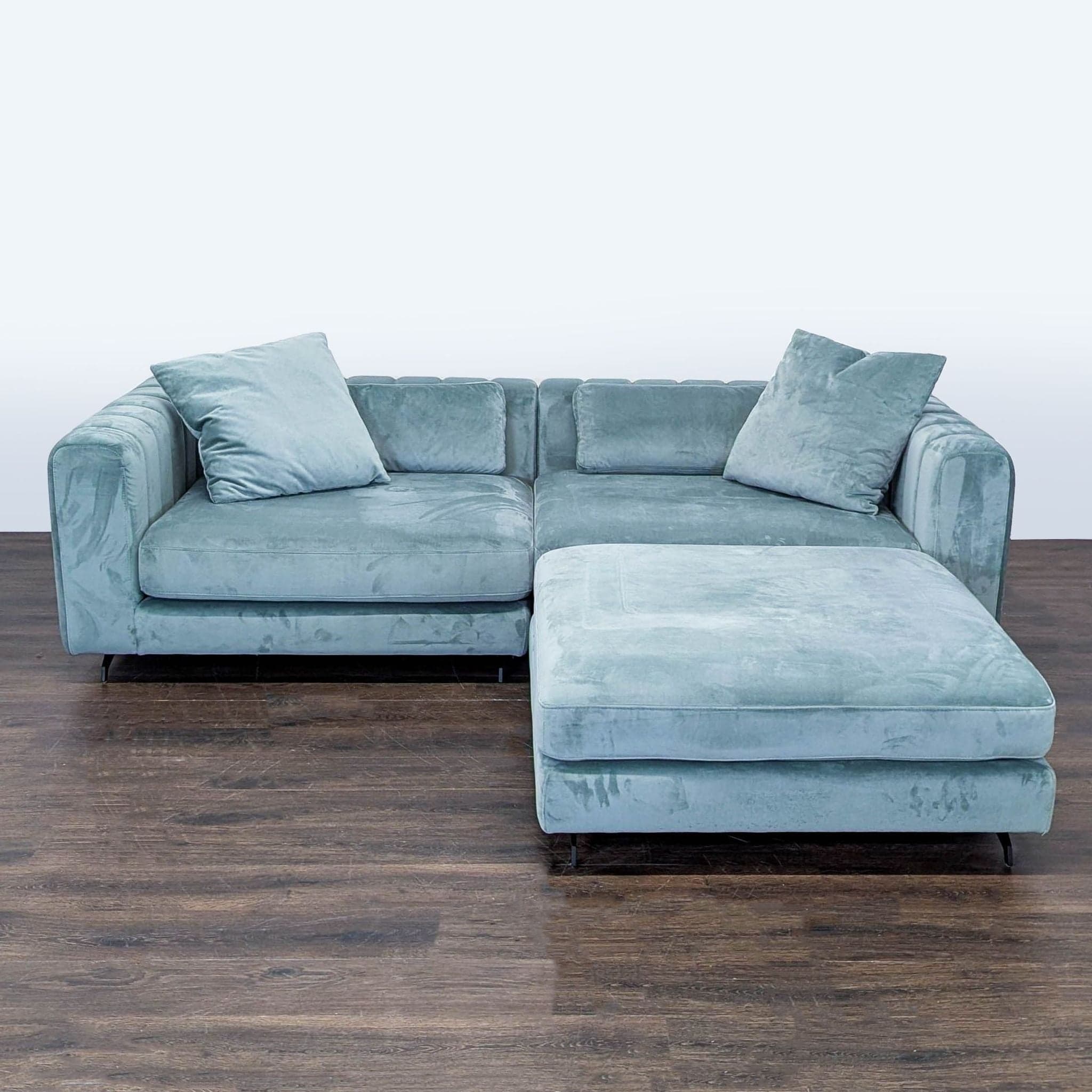 Rove Concepts Modern Light Blue Velvet Sectional Sofa with Ottoman
