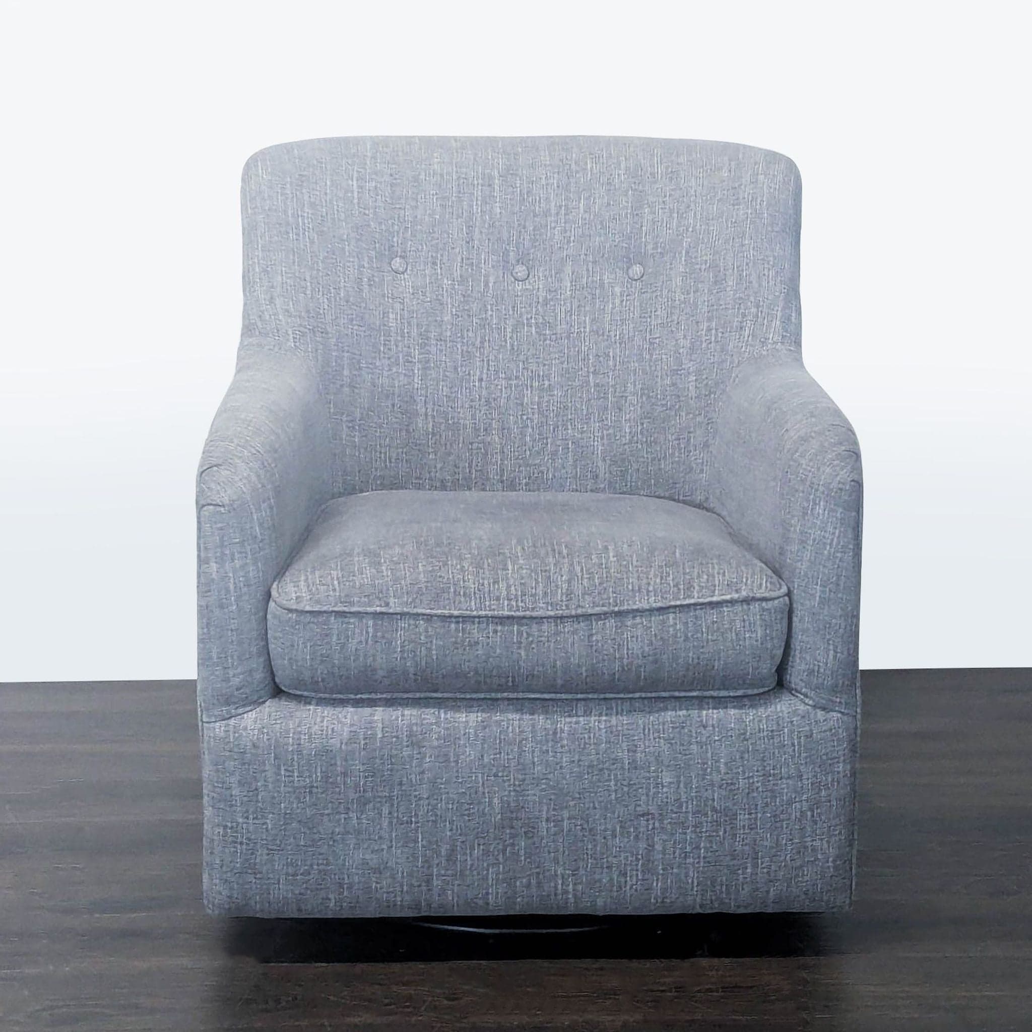 Modern Grey Fabric Swivel Lounge Chair with Button Detail
