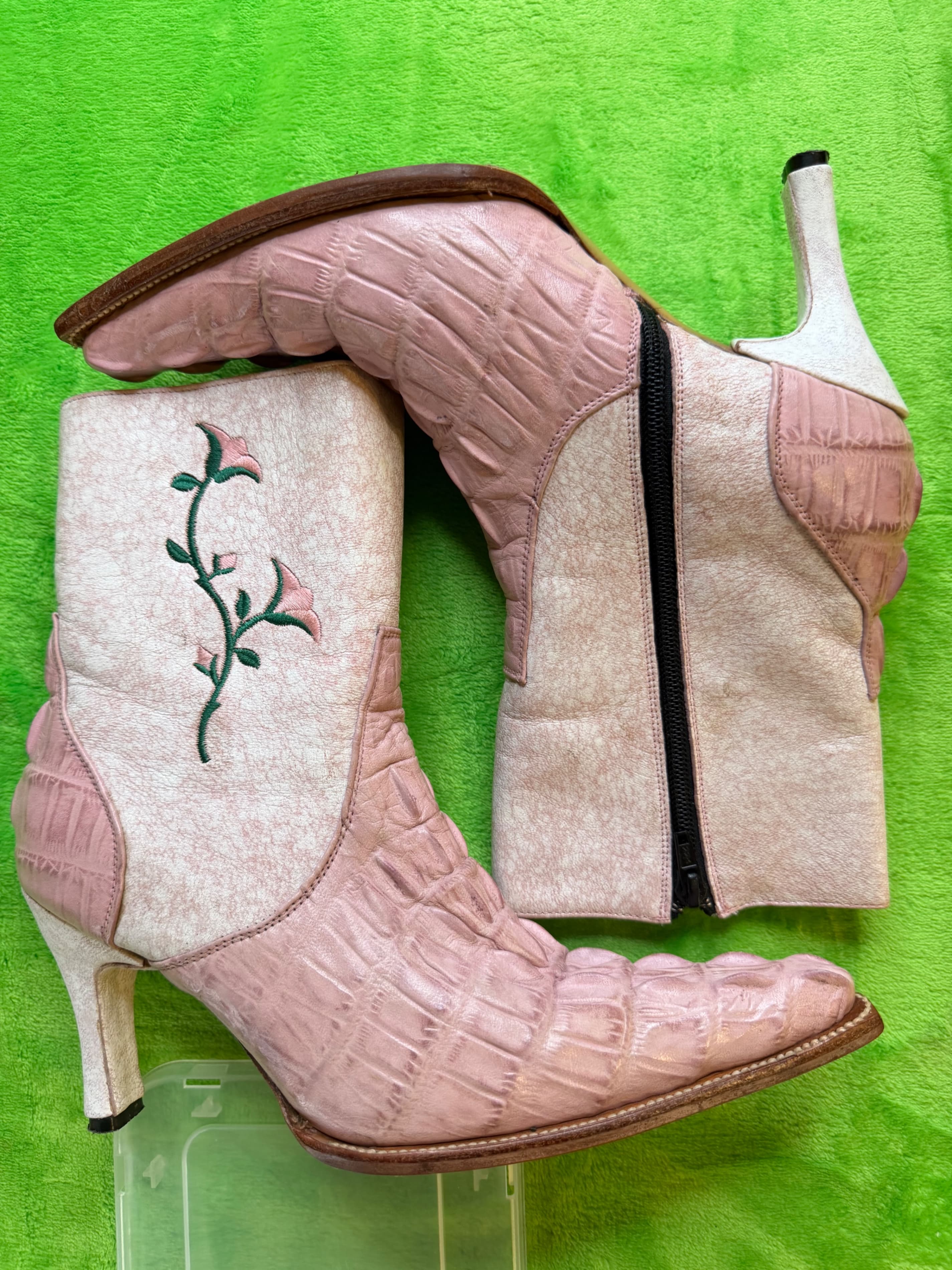 Pistolero Women's Pink Caiman Embroidered Western Zip Boot Sz 8.5