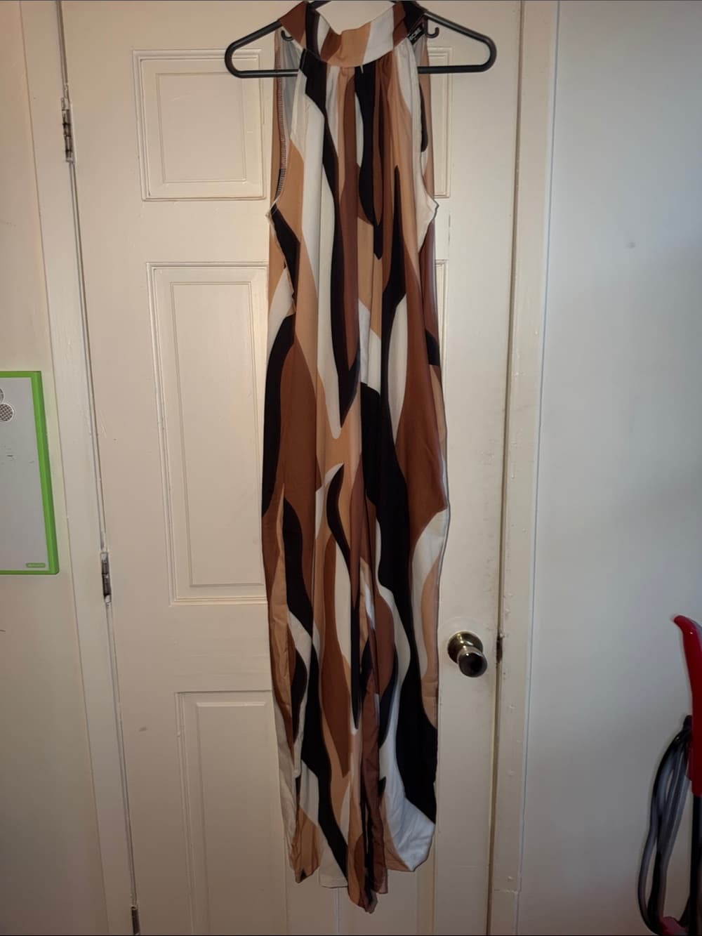 Sleeveless Halter Maxi Romper in Brown & Black Abstract Print