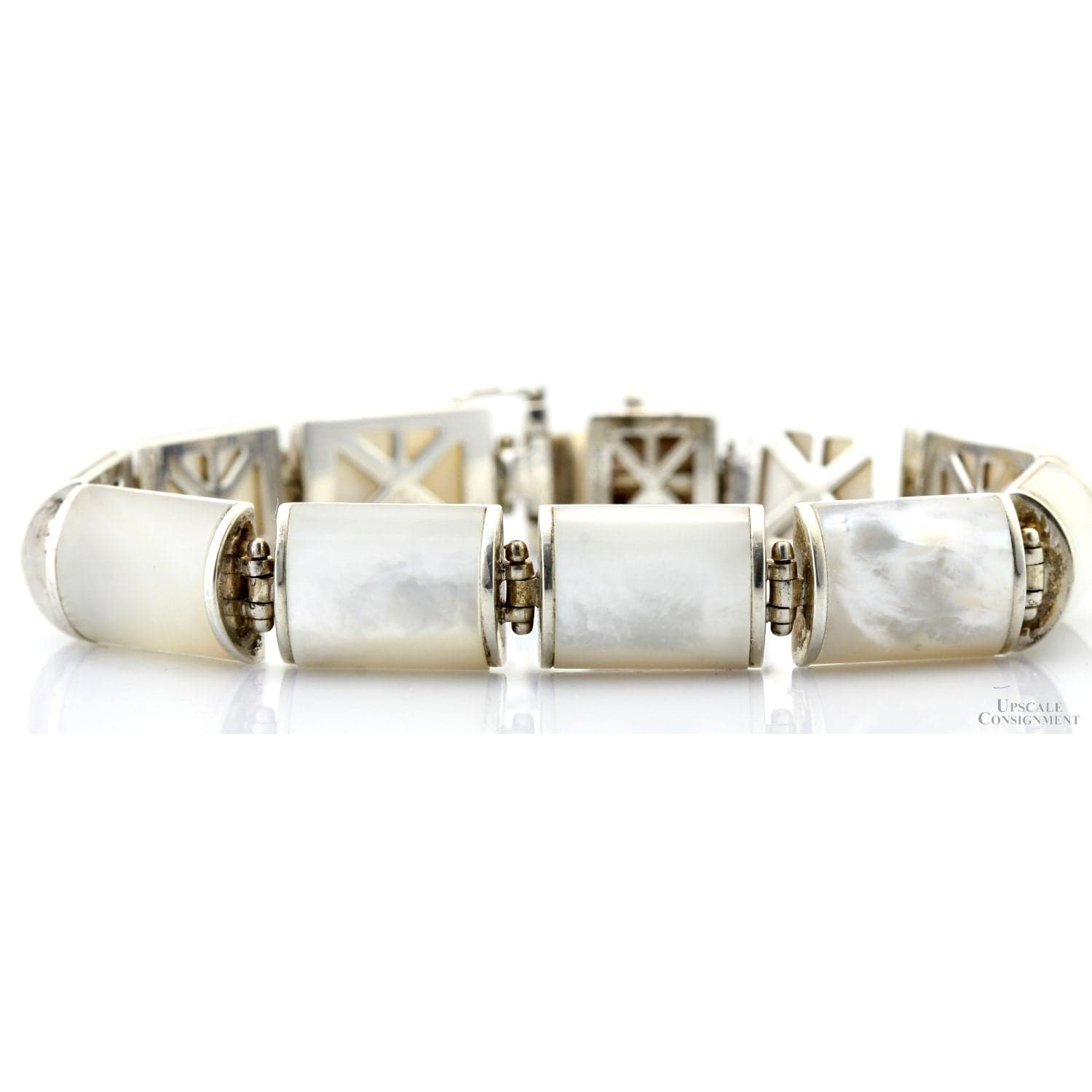 Sterling Silver & Rectangular White Mother of Pearl Bracelet - Size 6.75