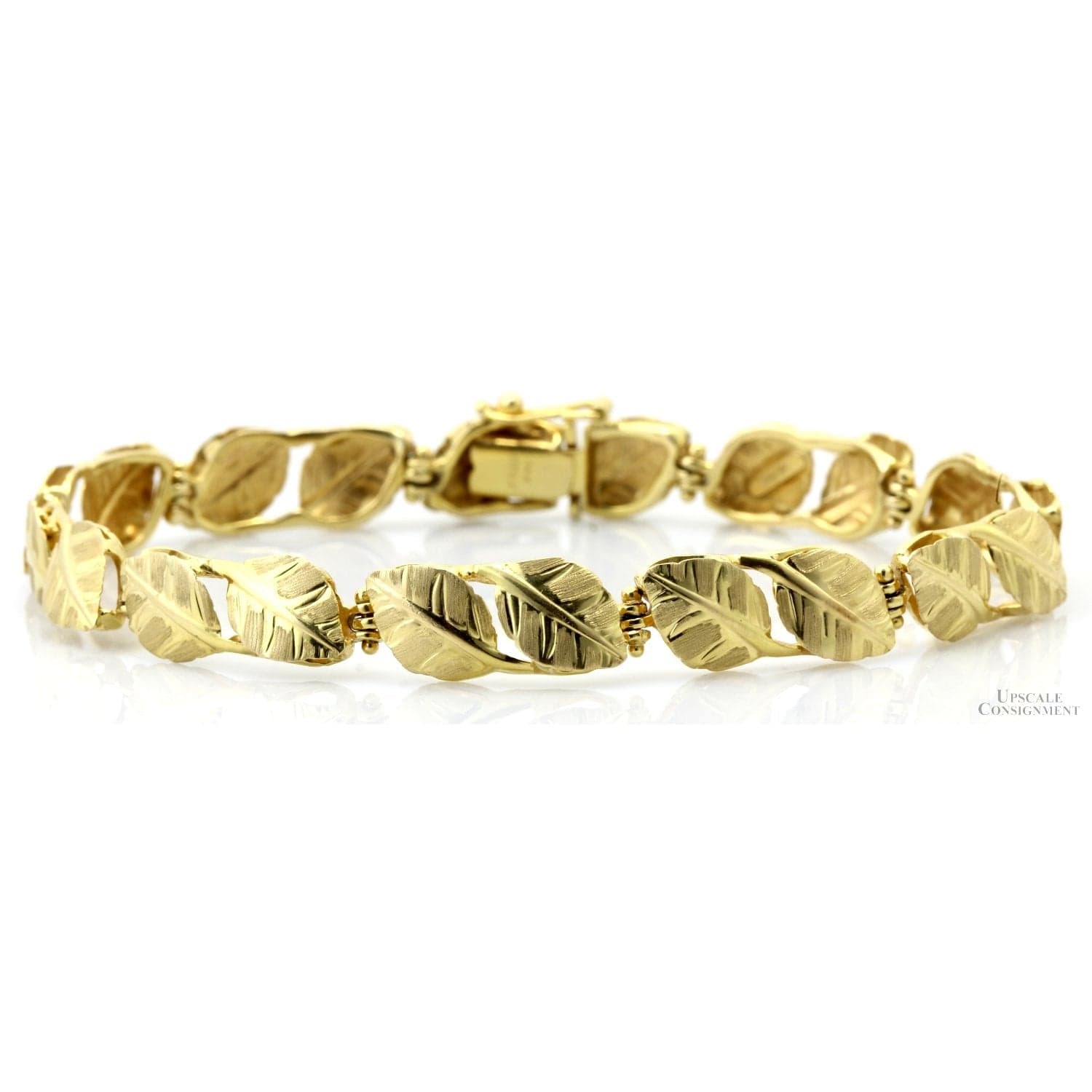 Italian Artisan 14K Yellow Gold Diamond-Cut Leaf Link Bracelet - Size 7.25 - 7.5