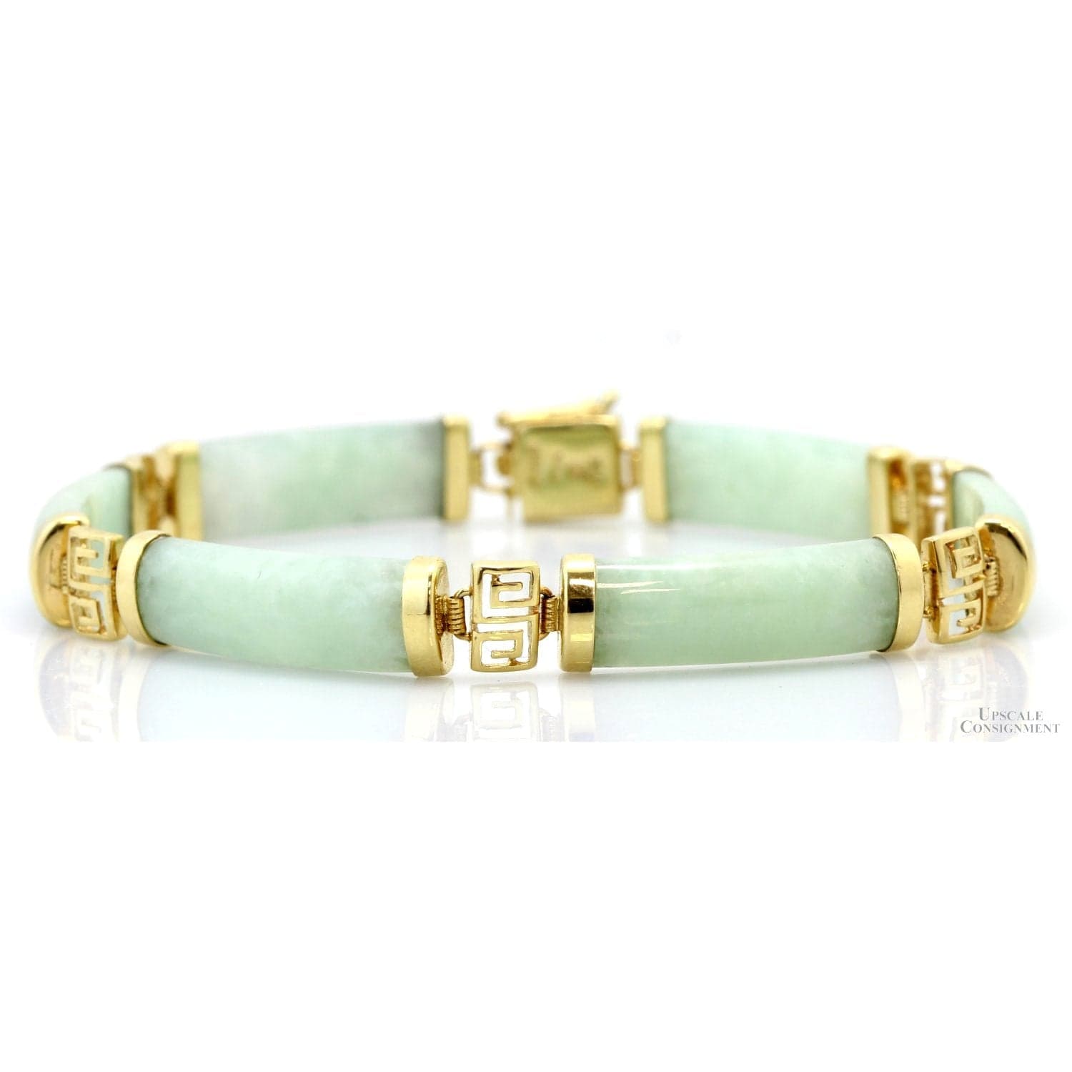 14K Gold & Light Green Jadeite Jade Link Bracelet | 14.32 Grams - Size 7