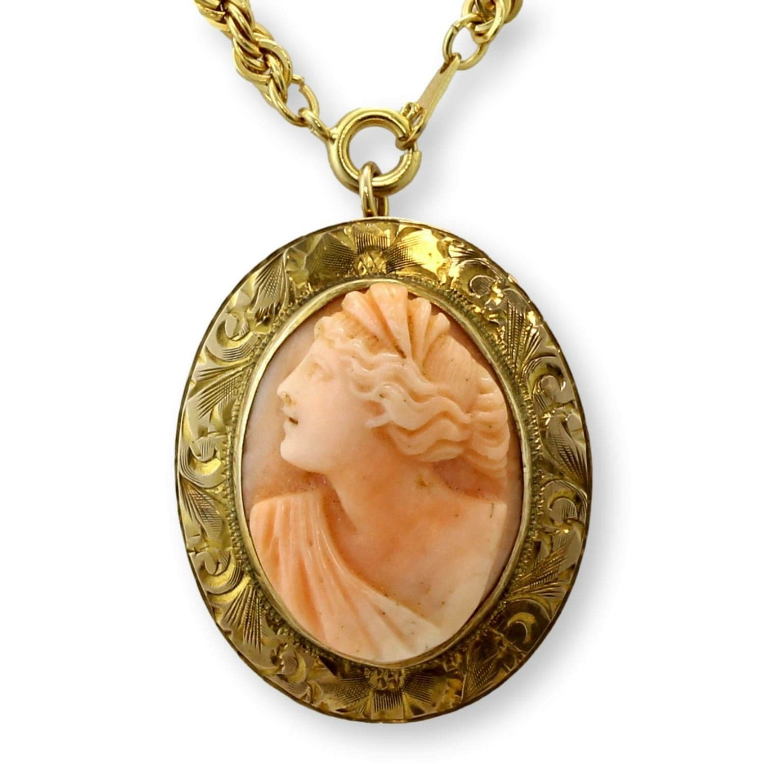 Rich Orange & Ivory Shell Cameo Pendant Brooch | Early to Mid-20th Century - 1.4375"(l)
