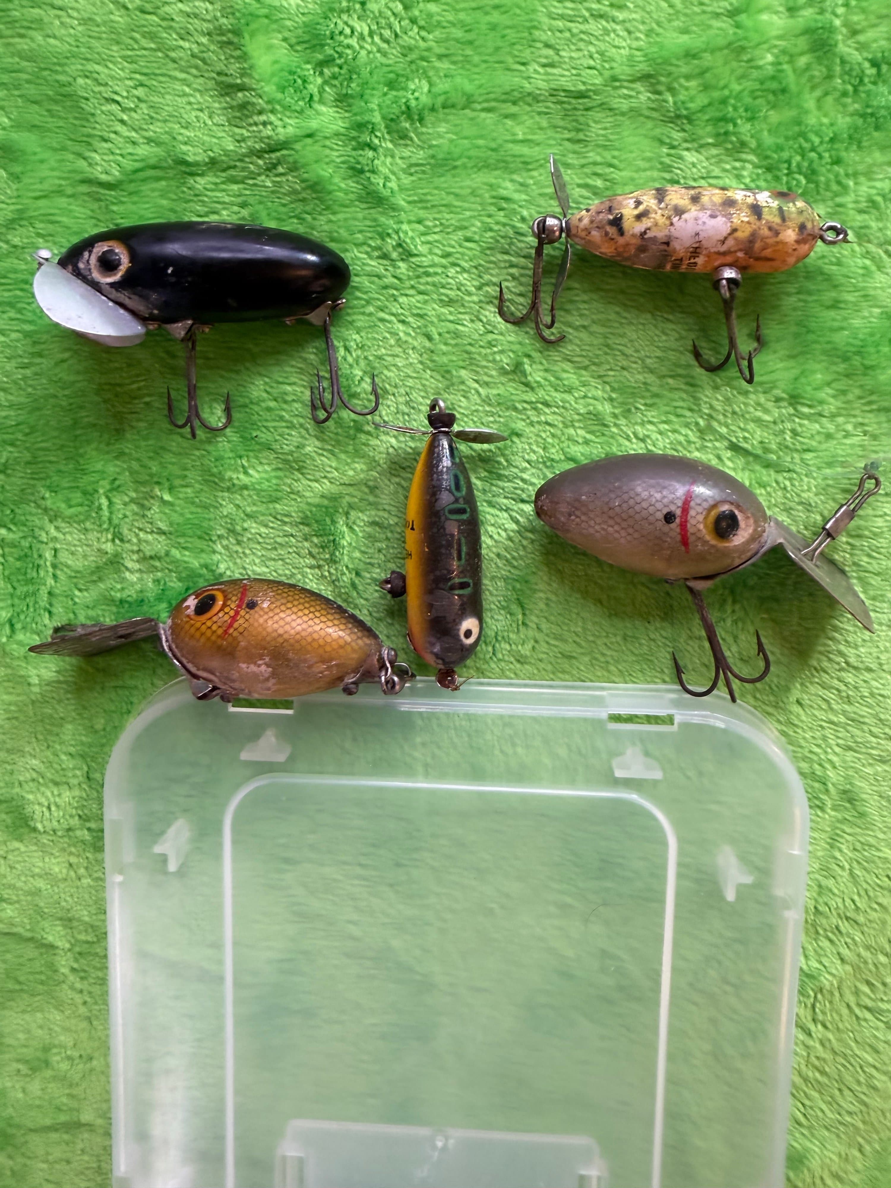Vtg Fishing Lure Lot 5 Arbogast Jitterbug Arbo-Gaster Heddon 1940s-70s