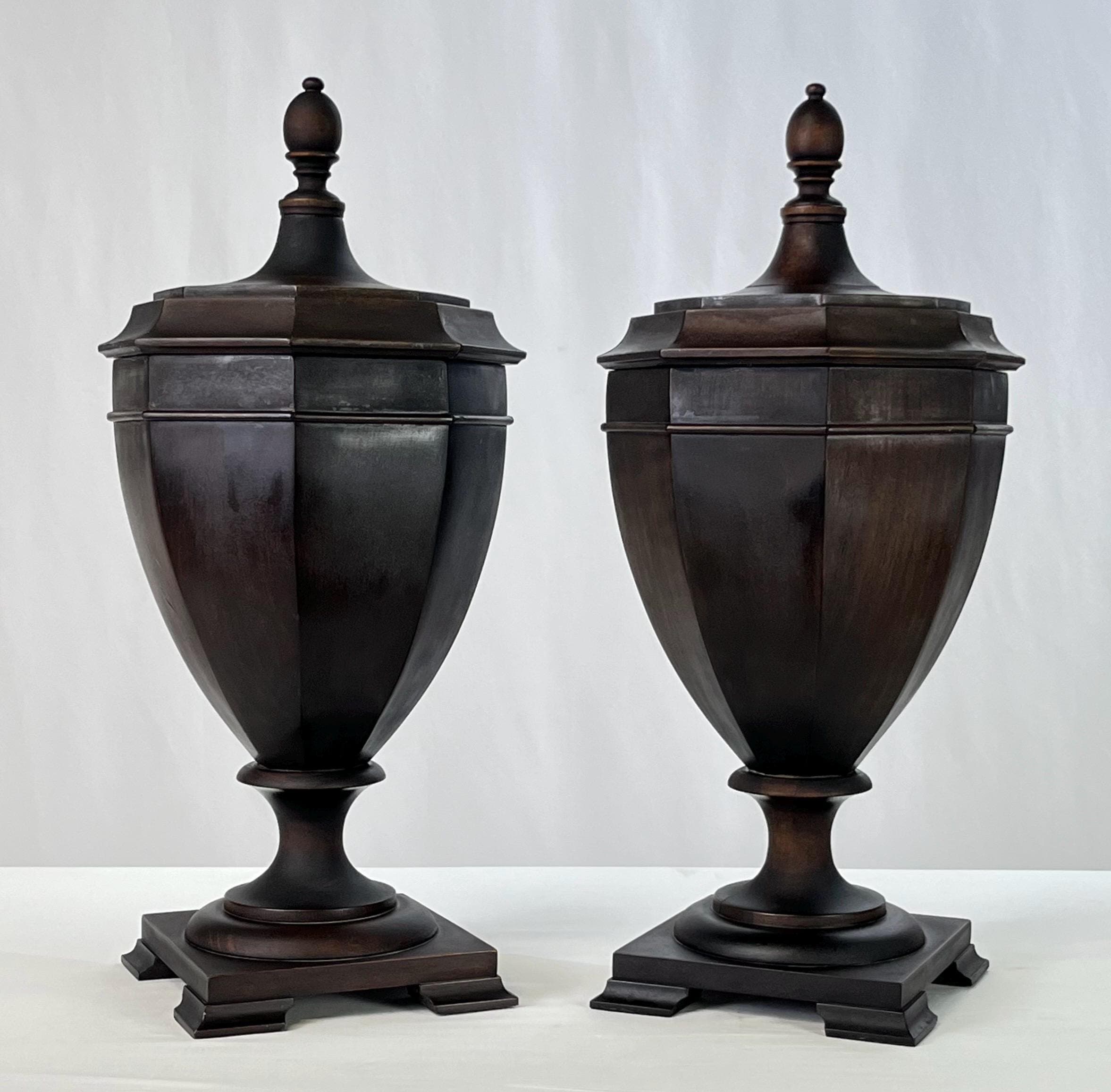 Antique Neoclassical Octagonal Mahogany Knife Boxes - A Pair