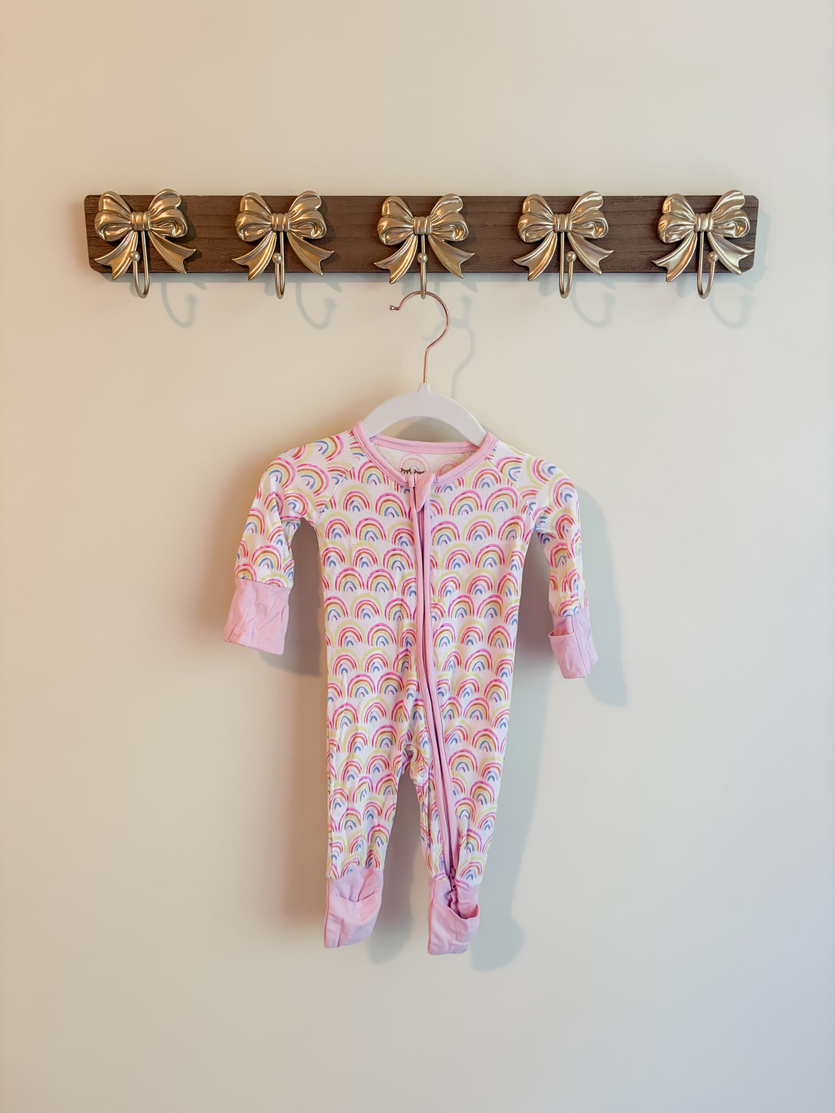 Little Sleepies size newborn girls rainbow print sleeper