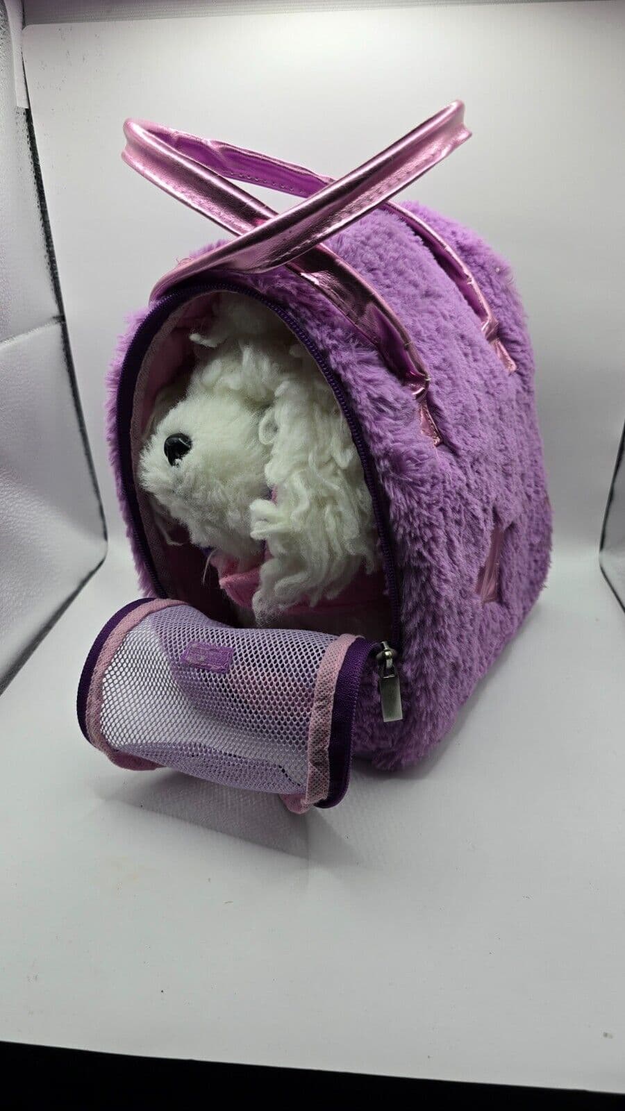 Pucci Pups by Battat Pink Bow and Sweater, Glam Bag with Maltese Pup – Plush