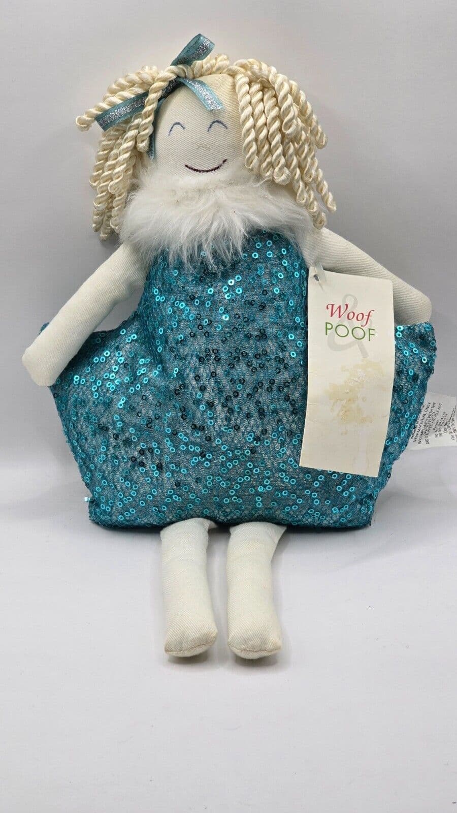 Woof & Poof 2012 Doll Turquoise Dress With Golden Hair And Bow w/Tag