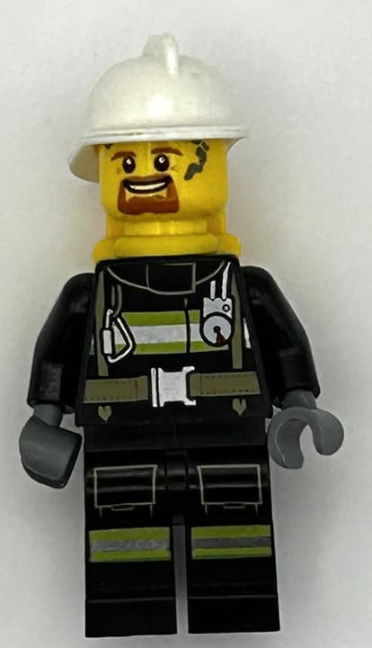 LEGO Minifigure -Fire Fighter Male - Reflective Stripes Black Uni