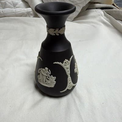 Wedgwood Black Basalt Greek Relief Small Bottle Vase Ceramic Matte Greek Figures