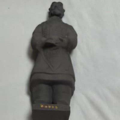 Chinese Terracotta Warrior Style Figurine Statue, Gray Base w/ Gold Characters