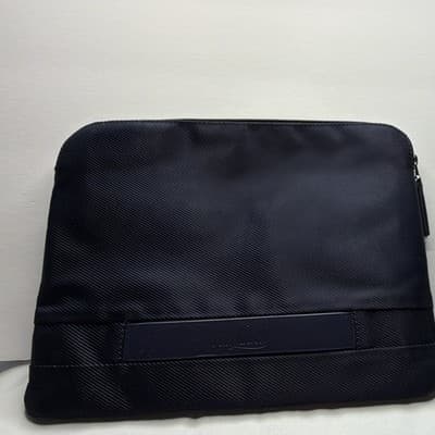 Van Laack Navy Blue Solid Pouch Wristlet Clutch Zip Closure Front Logo Plate