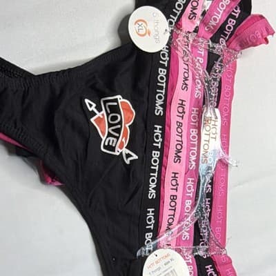 Hot Bottoms 5-Pack Women's Thong Panties XL Graphic Print Love Logo Multicolor